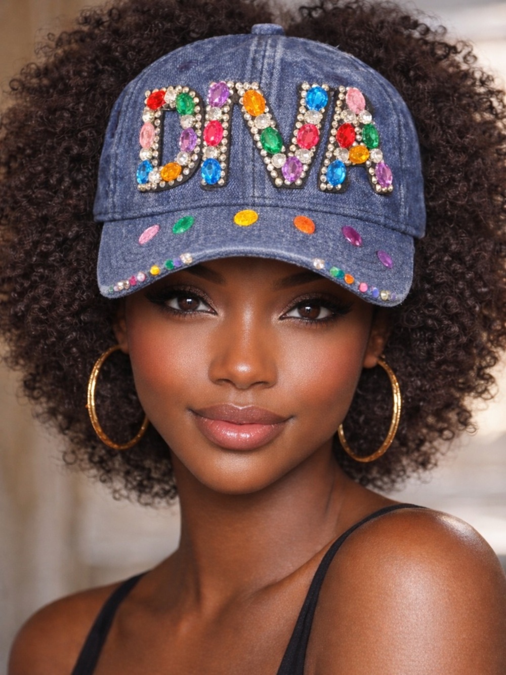 Rhinestone “DIVA” Denim Statement Cap